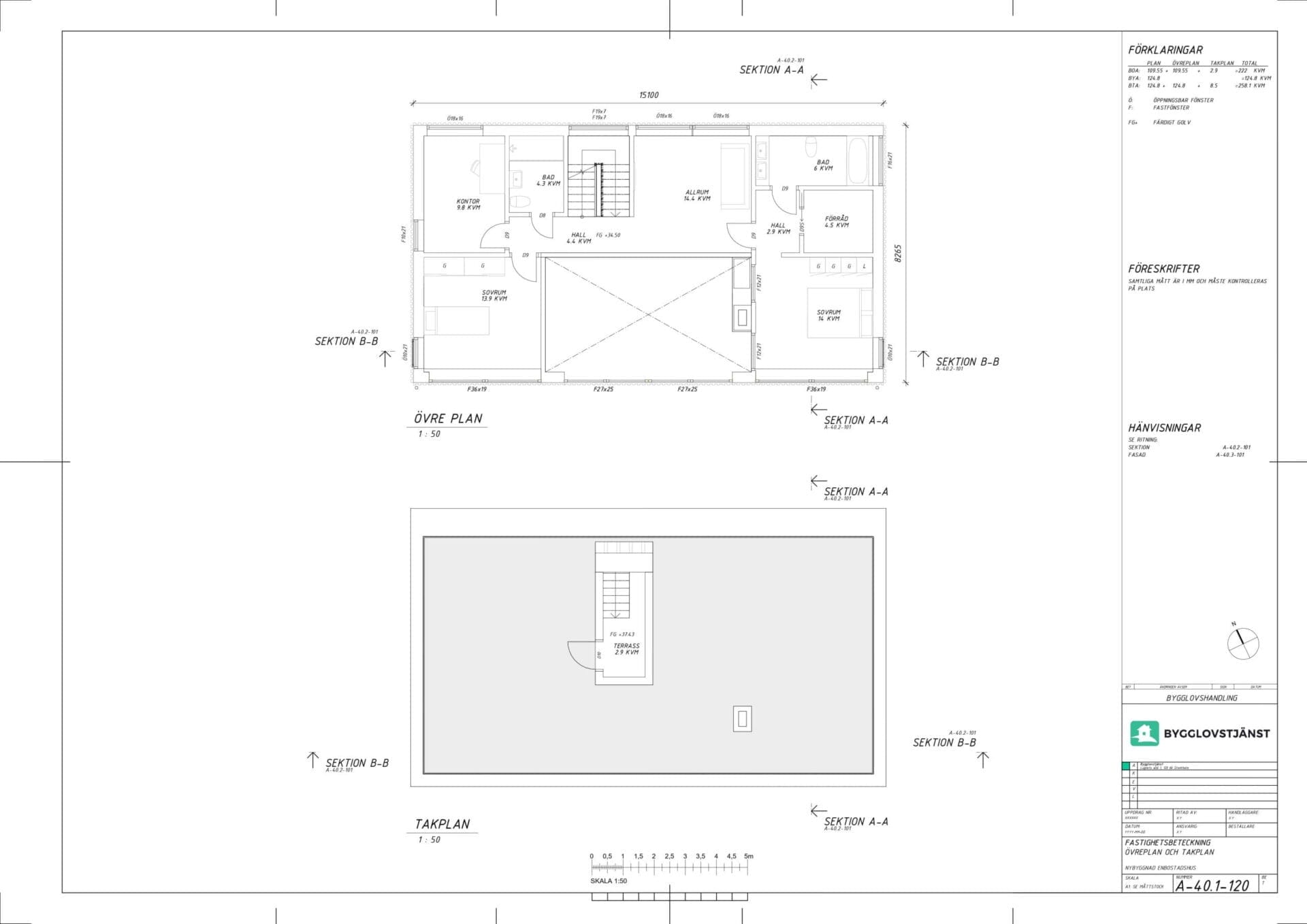 Övreplan, Takplan - Planritning exempel