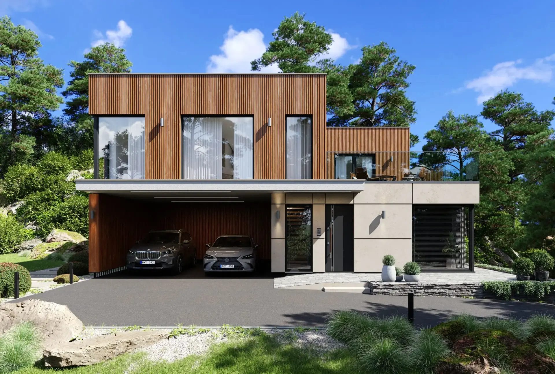 Carport integrerad i husets design